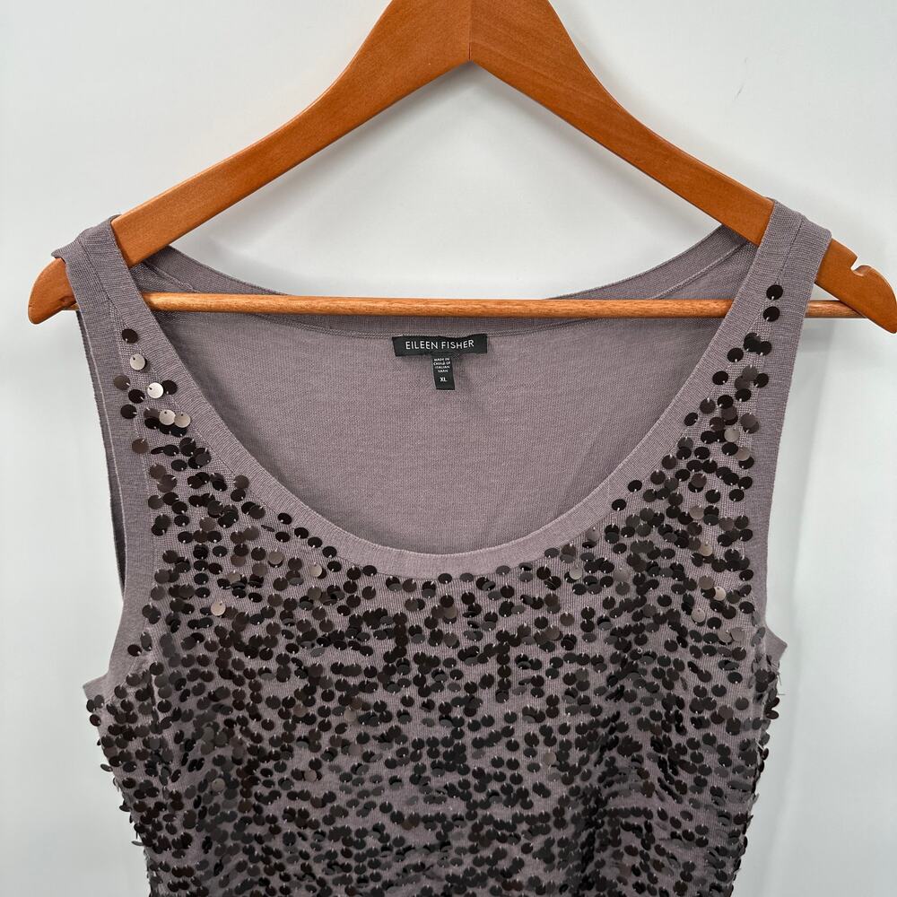 EILEEN FISHER Sequined Fine Merino Knit Lavender Sleeveless Sweater Top // XL - Picture 7 of 11